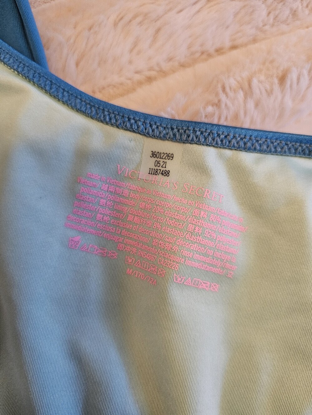 Victoria's Secret Light Blue Triangle Bikini Top with Pink Logo Print - Picture 4 of 5